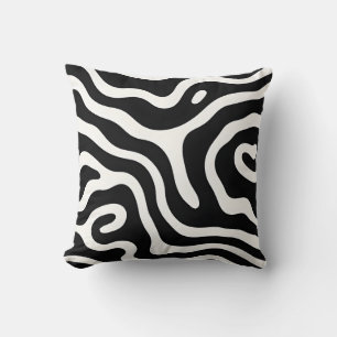 Bold Black and White Abstract Wave Throw Pillow