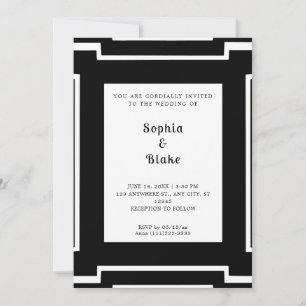 Bold Black and White Art Deco Wedding Invitation