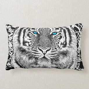 Bold Black And White Blue Eyes Tiger Lumbar Cushion