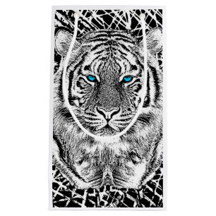 Bold Black And White Blue Eyes Tiger Small Gift Bag