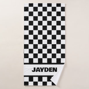Bold Black and White Chequerboard Bath Towel