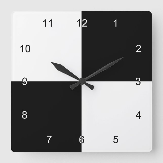 Bold Black and White Chequered Squares Square Wall Clock (Front)
