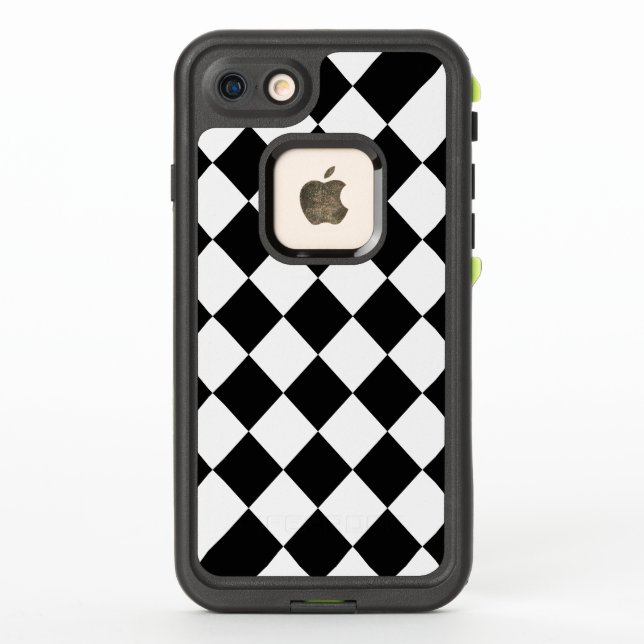 Bold Black and White Diamond Chequered Pattern LifeProof iPhone Case (Back)