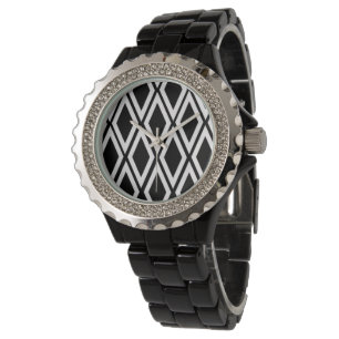 Bold Black and White Diamond Pattern Watch