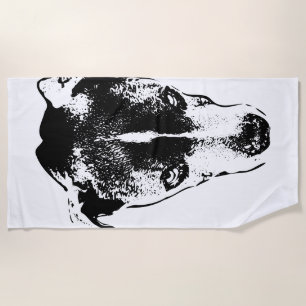 Bold Black and White Dog Portrait Beach Towel