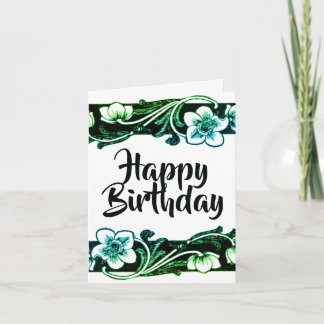 Bold Black and White Floral Blank Birthday Card