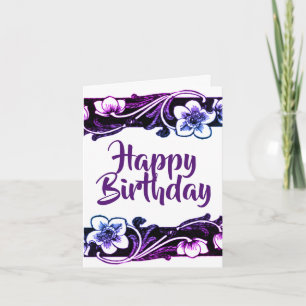 Bold Black and White Floral Blank Birthday Card