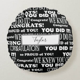 Bold Black and White Grad Word Collage Round Cushion