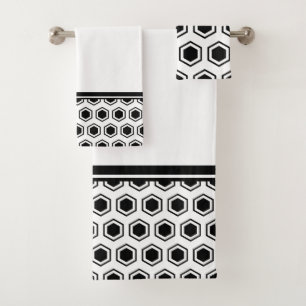 Bold Black and White Hexagonal Pattern Bath Towel Set