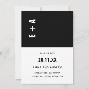 Bold Black and White Minimalist Initials Wedding I Invitation