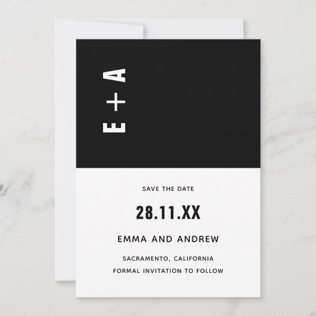 Bold Black and White Minimalist Initials Wedding I Invitation (Front)