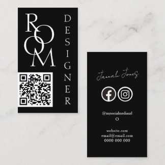 Bold Black and White Minimalist QR Code Business Card