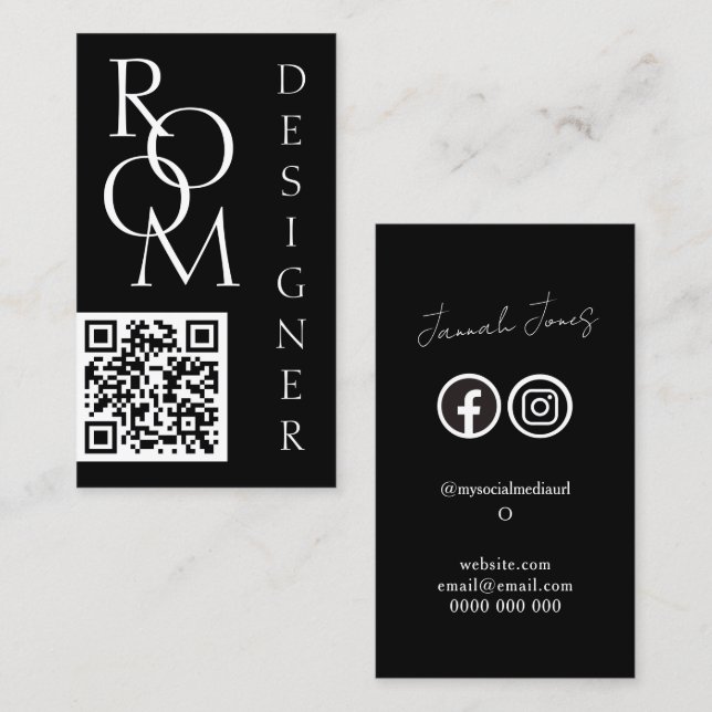 Bold Black and White Minimalist QR Code Business Card (Front/Back)