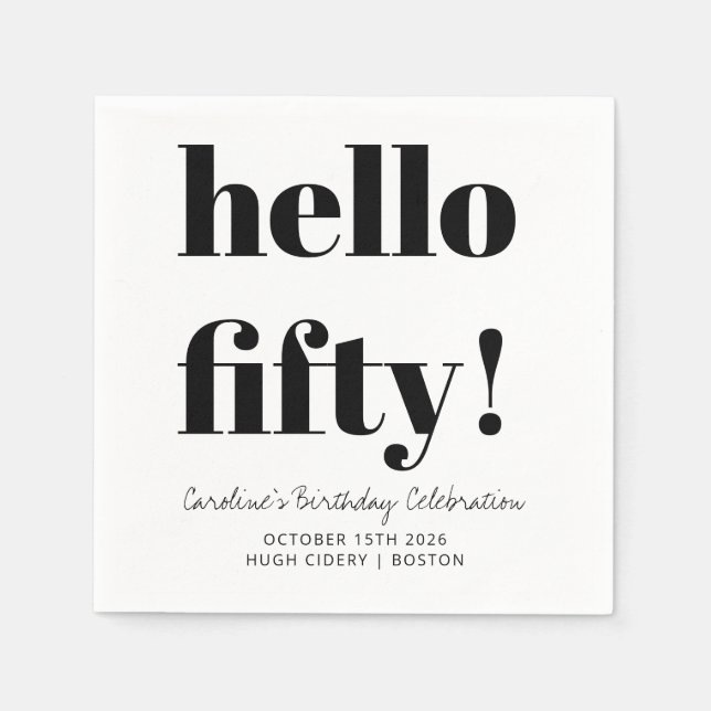 Bold Black and White Modern 50th Birthday Custom Napkin (Front)
