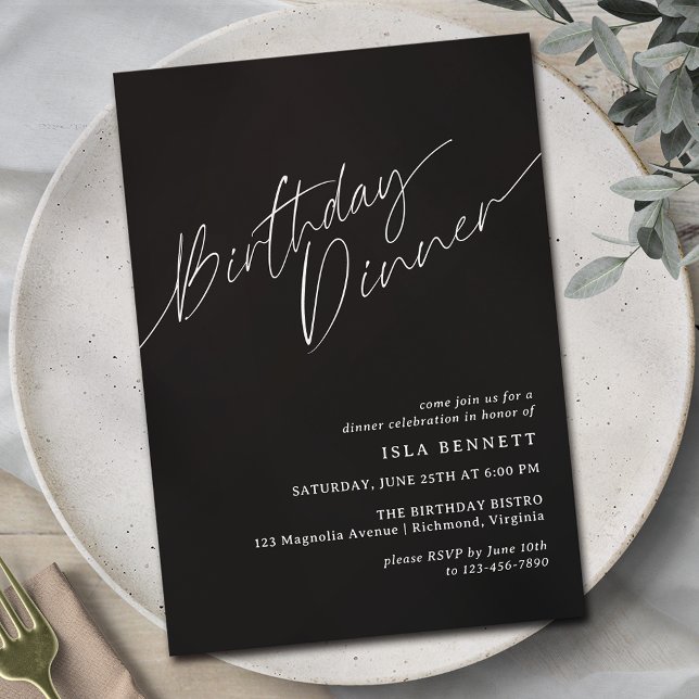 Bold Black and White Modern Sleek Birthday Dinner Invitation (Creator Uploaded)