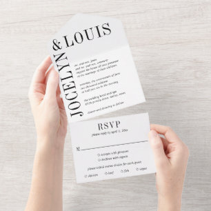 Bold Black and White Modern Wedding All In One Invitation