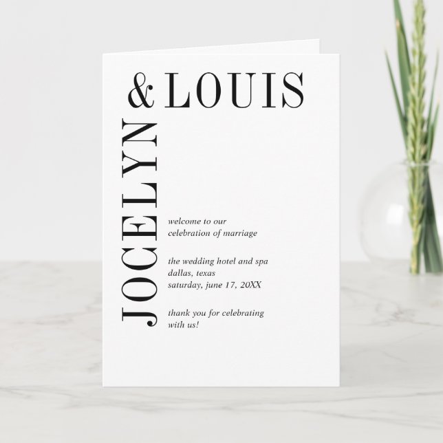 Bold Black and White Modern Wedding Program (Front)