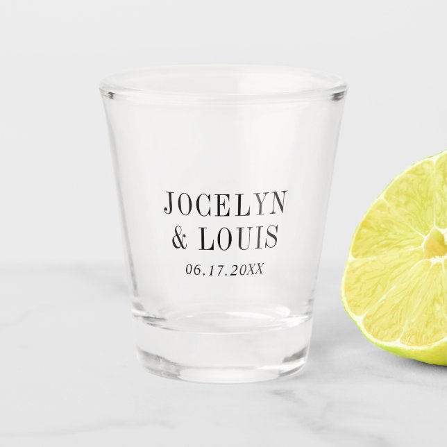 Bold Black and White Modern Wedding Shot Glass (Front)