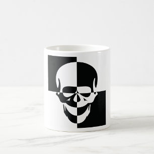 Bold Black and White Optical Illusion Skull Design Coffee Mug