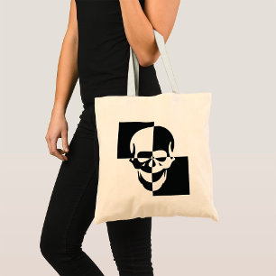 Bold Black and White Optical Illusion Skull Design Tote Bag