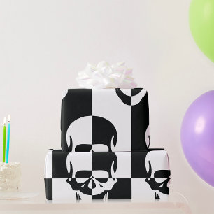 Bold Black and White Optical Illusion Skull Design Wrapping Paper