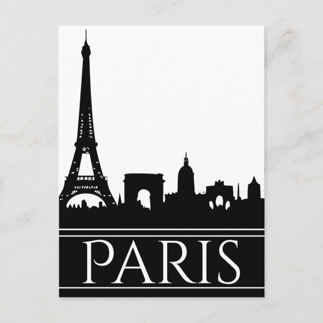 Bold Black and White Paris Skyline Eiffel Tower Postcard (Front)