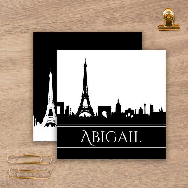 Bold Black and White Paris Skyline Eiffel Tower Square Business Card (Creator Uploaded)
