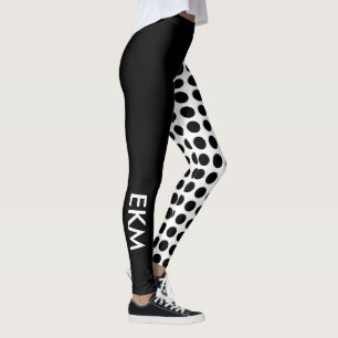 Bold Black and White Polka Dot and Solid Monogram Leggings