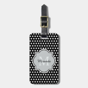 Bold Black and White Polka Dots Monogram and Name Luggage Tag