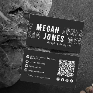 Bold Black and White QR Code 5 Letter Name Limit Business Card