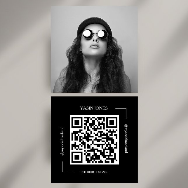 Bold Black and White QR Code Social Photo Square Business Card (Bold Black and White QR Code Social Photo Square Business Card)