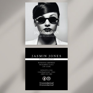 Bold Black and White Social Media Photo Square Business Card