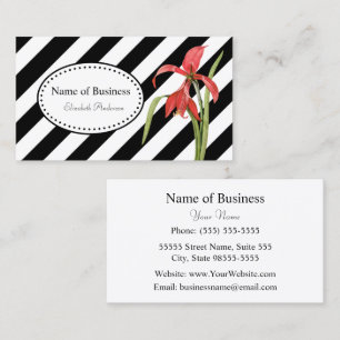 Bold Black and White Stripes Red Amaryllis Flower Business Card