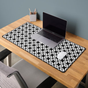 Bold Black and White Symmetrical Arabesque Pattern Desk Mat