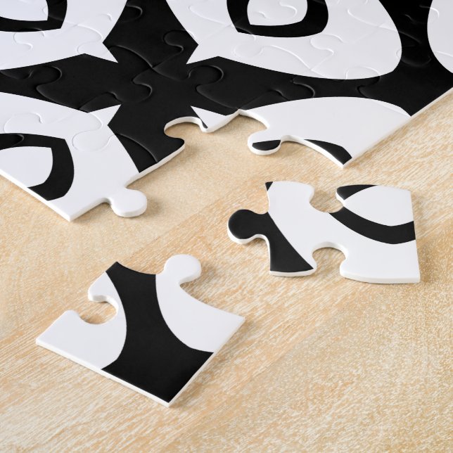 Bold Black and White Symmetrical Arabesque Pattern Jigsaw Puzzle (Side)