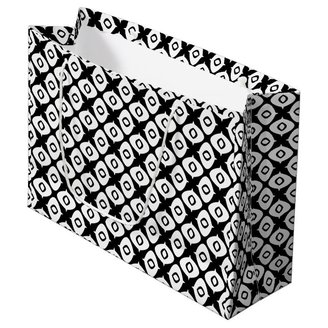 Bold Black and White Symmetrical Arabesque Pattern Large Gift Bag (Front Angled)