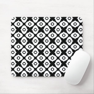 Bold Black and White Symmetrical Arabesque Pattern Mouse Pad