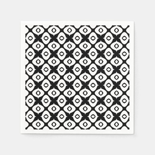 Bold Black and White Symmetrical Arabesque Pattern Napkin (Front)