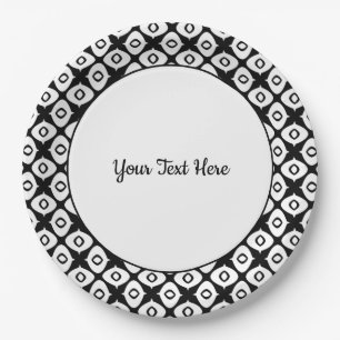 Bold Black and White Symmetrical Arabesque Pattern Paper Plate