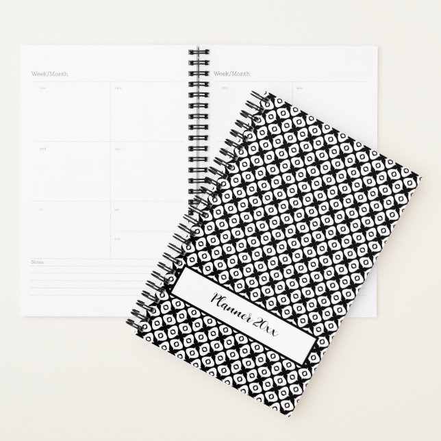 Bold Black and White Symmetrical Arabesque Pattern Planner (Display)