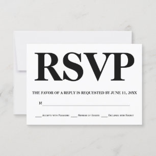 Bold black and white typography wedding RSVP Card
