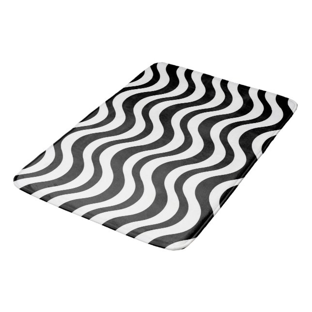 Bold Black and White Wavy Abstract Bath Mat (Angled)