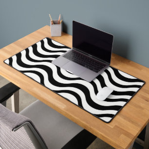 Bold Black and White Wavy Abstract Desk Mat