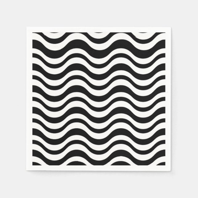 Bold Black and White Wavy Abstract Napkin (Front)