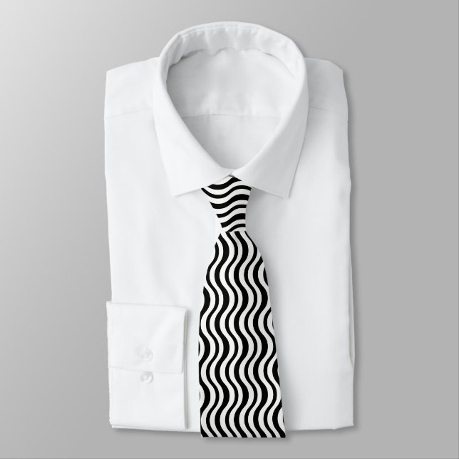 Bold Black and White Wavy Abstract Tie (Tied)