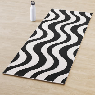 Bold Black and White Wavy Abstract Yoga Mat