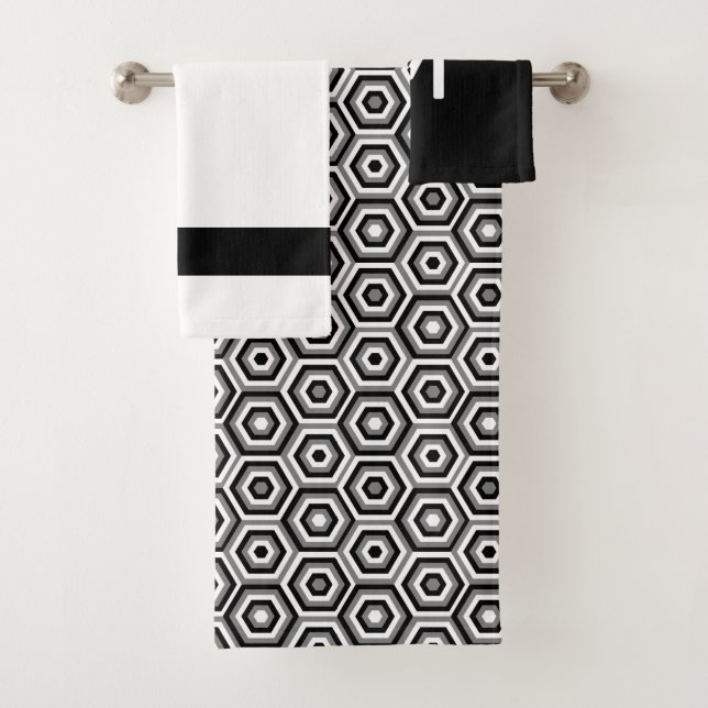 Bold Black and White with Optional Monogram Bath Towel Set (Insitu)