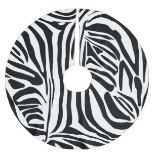 Bold Black and White Zebra Print Pattern Brushed Polyester Tree Skirt