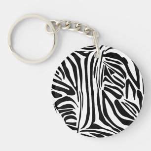 Bold Black and White Zebra Print Pattern Key Ring