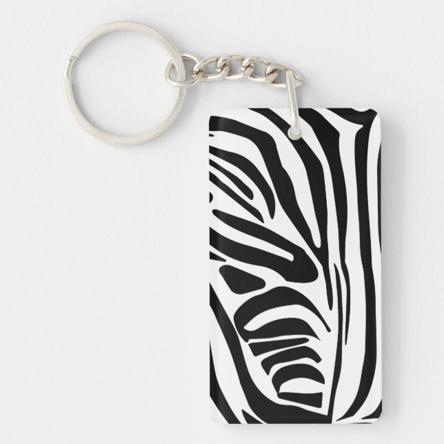 Bold Black and White Zebra Print Pattern Key Ring (Front)